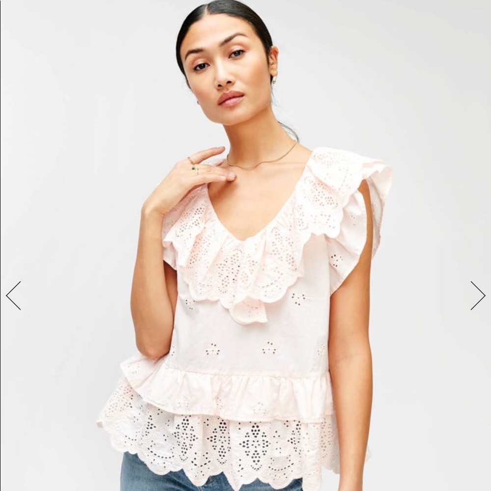 7 For All Mankind Double Eyelet Top in Pink
